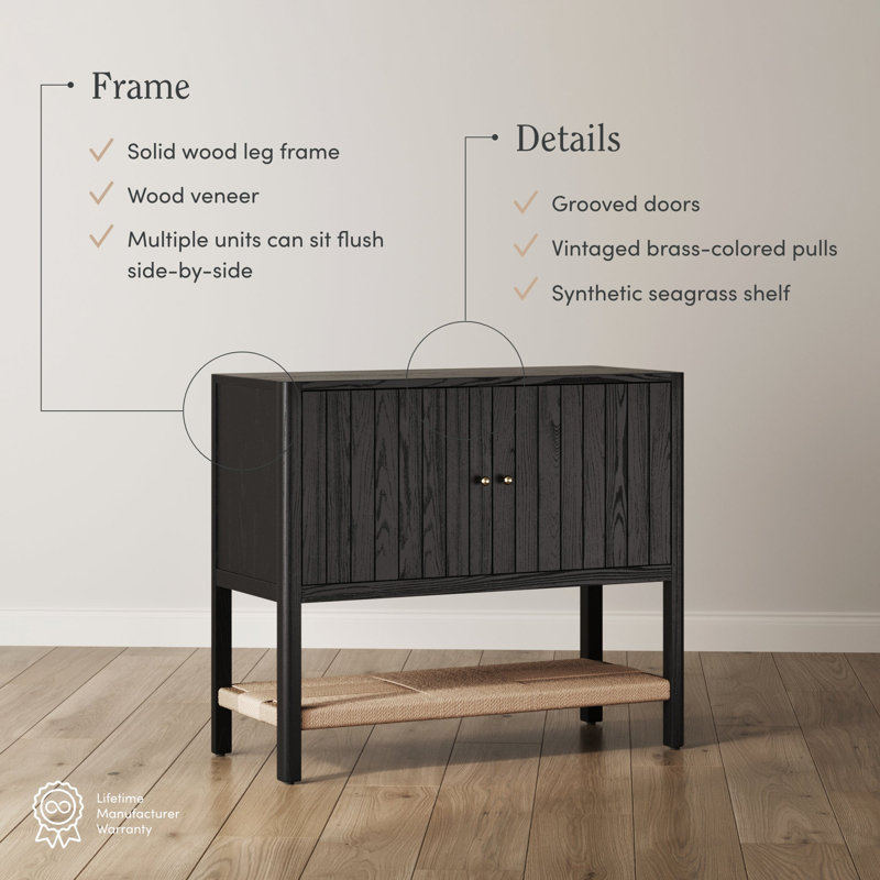 Armoire d'appoint en bois ou meuble télé avec rangement en ruppie maritime ouverte, Noir