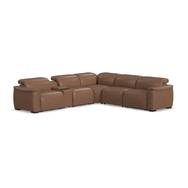 Canapé modulaire 5 places avec console Caldwell, Cuir brun brun