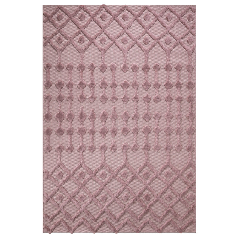 Tapis géométrique rectangulaire rose en polypropylène tissé à la machine Audria, Rectangle 3 pi 11 po x 5 pi 11 po