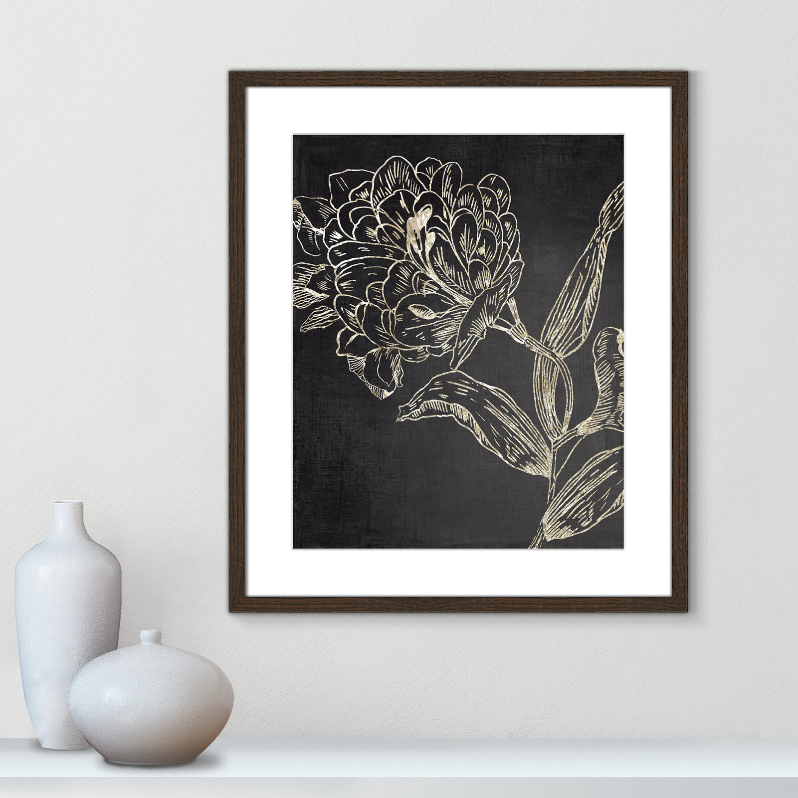 Clarendon "Golden Flower Folklore II" Print, 25.5" H x 21.5" W, Walnut Wood Grain