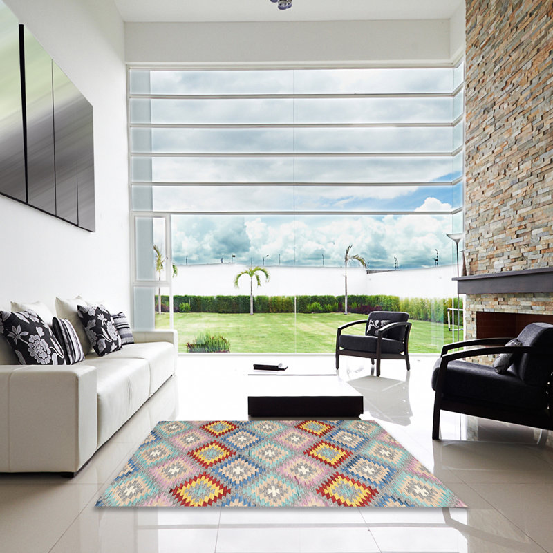 Tapis contemporain rouge / vert, Carré 4 pi