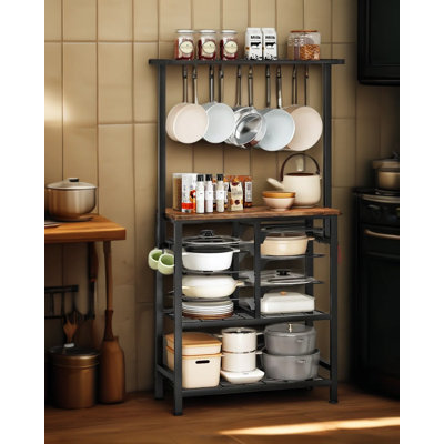 Multi-Tier Kitchen Organizer Rack With 5 Storage Zones, Heavy-Duty Pot And Pan Storage Shelf For Countertop Or Island, Space-Saving Cookware Rack With Hanging Hooks And Shelves
