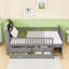 Lit plateforme simple en bois avec tiroirs de rangement et tête de lit en forme de maison-951866710