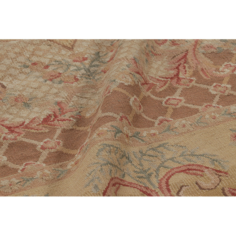 Rug & Kilim’S Aubusson Style Rug In Gold And Beige With Floral Medallion