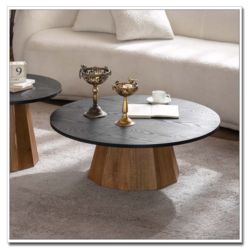 Table basse ronde en bois à piédestal robuste pour salon facile à assembler