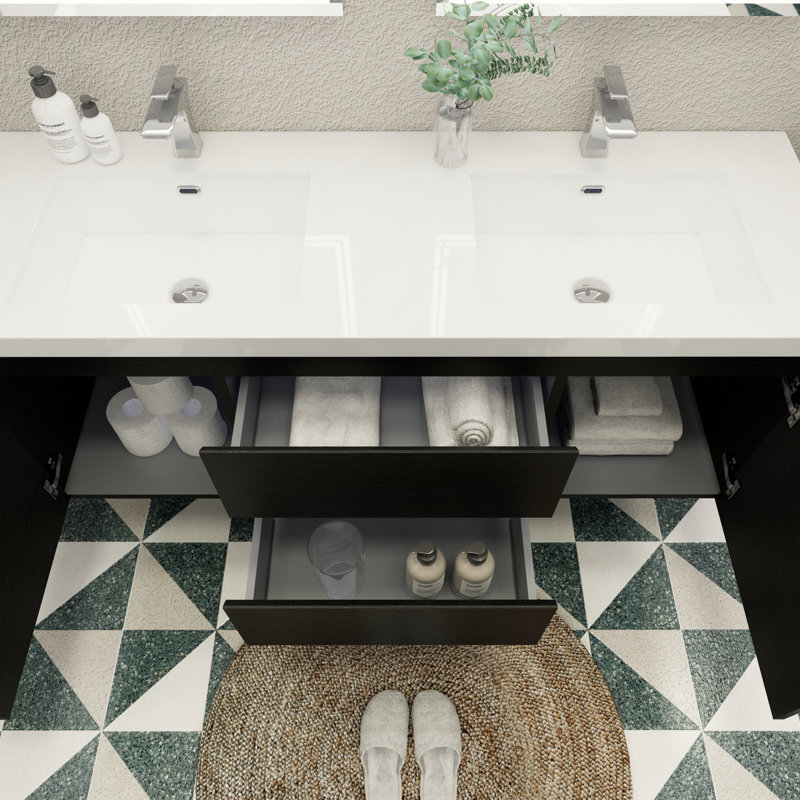 Aylanna Double Bathroom Vanity with Wood, Acrylic Top, Rich Black