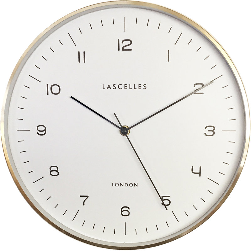 Metal Cased Wall Clock with Dial and Hands, White/Gold, 31cm H x 31cm W x 4.2cm D