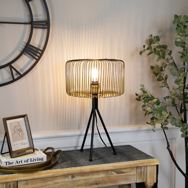 Lampe de table en fer avec abat-jour cylindrique en fer - 19,5 po - noir