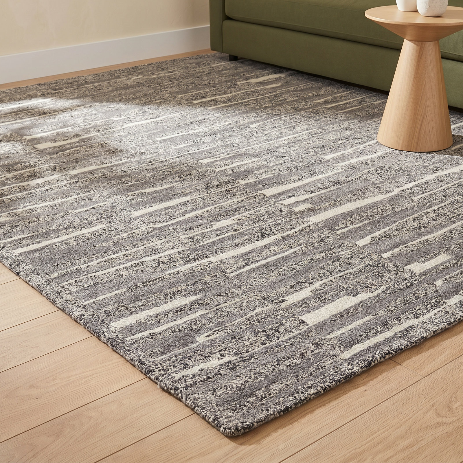 Gray Taupe Ivory Hand-Loomed Abstract Wool Rug, Rectangle 11'6" x 15'