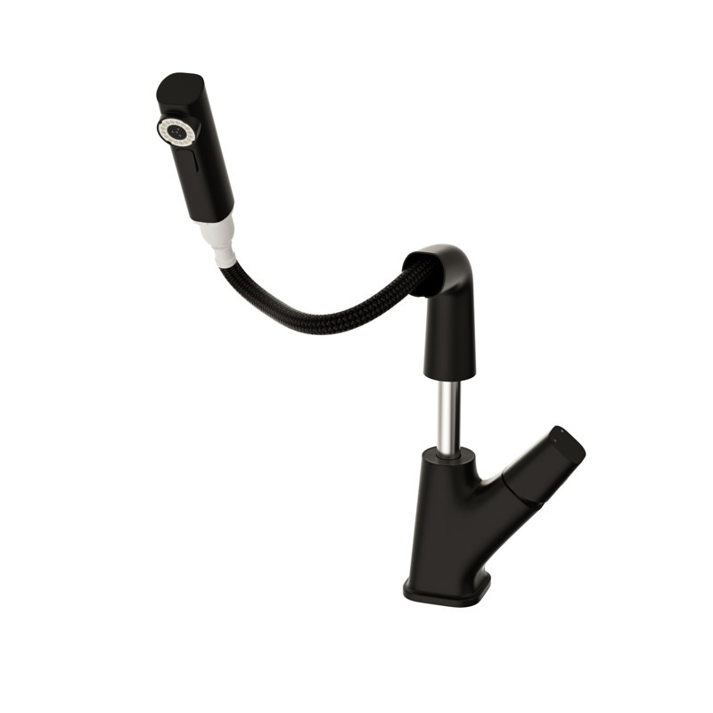 Three - Mode Pull Down Sink Faucet For Bathroom, Matte Black Finish, 360 Swivel, Complete Installation Kit Stainless Steel Bathroom Faucet, Water Flow Types, Adjustable Spout Height, Cold/Hot