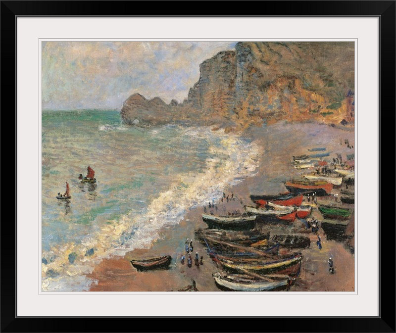 Etretat. La plage, 1883, musée d'Orsay, Paris, France par Claude Monet - reproduction imprimée, Cadre noir