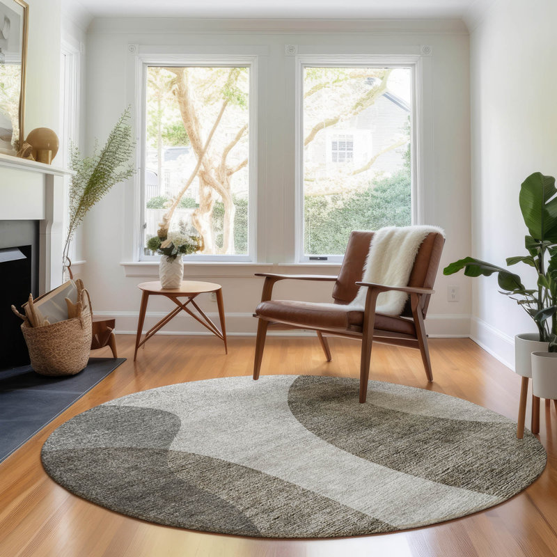 Premium Machine Washable Arnette Taupe Rug, Round 8'
