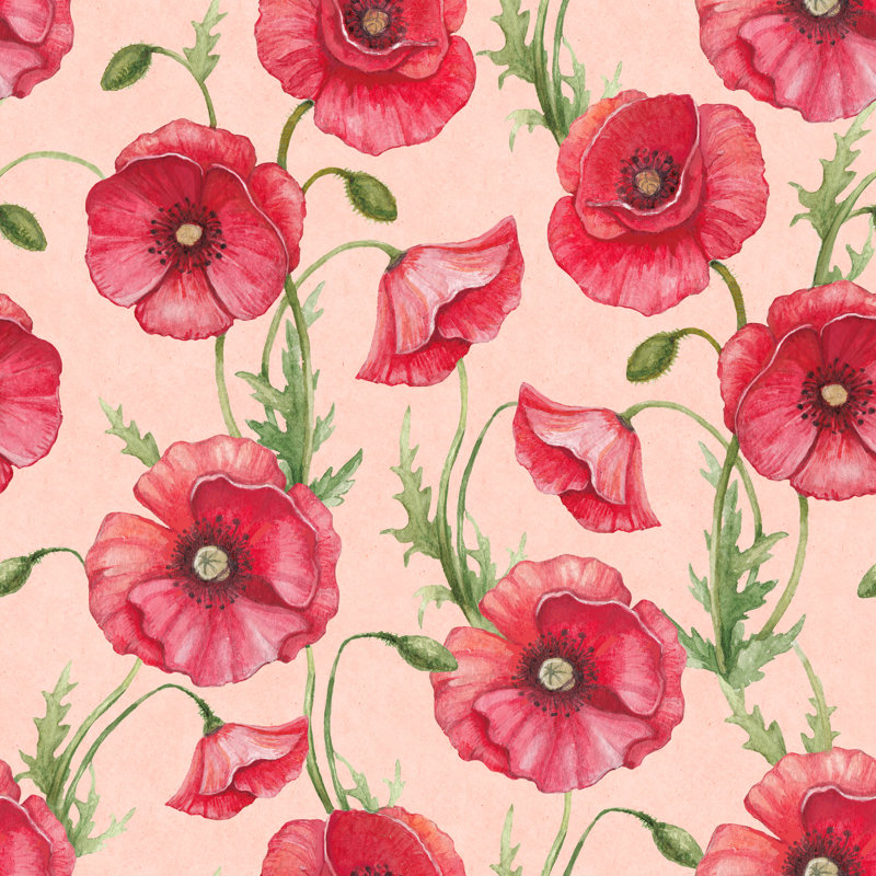 Watercolor Poppy Flowers by Sashsmir - Wrapped Canvas Painting, 122cm H x 122cm W