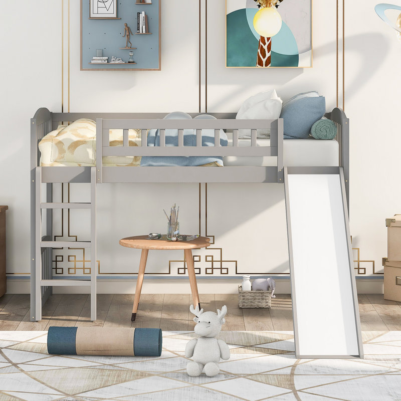 Lit mezzanine avec glissoire et échelle, Gris