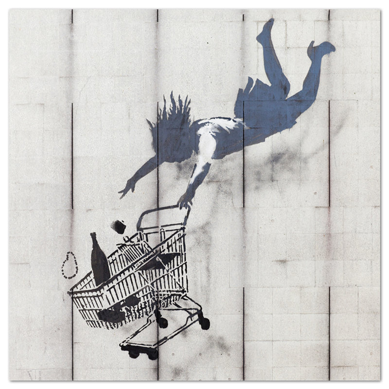 Donna Che Cade Con Carrello by Banksy - No Frame Painting on Glass