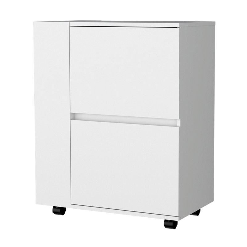 Chariot-bar à 2 armoires Jesmin - tendance et polyvalent avec deux armoires, tablettes ouvertes, Blanc