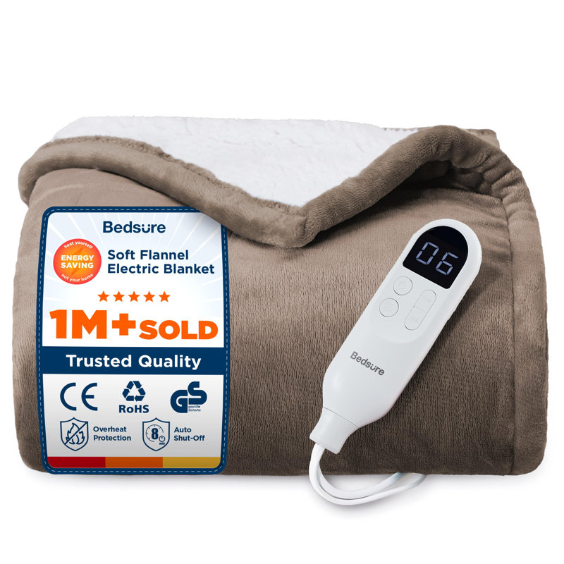 Bedsure Heated Blanket Electric Throw with 10 Time Settings, 6 Heat Settings, Overheat Protection, Taupe