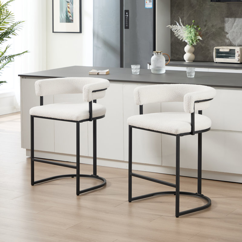 26'' Upholstered Modern Counter Height Bar Stools With Arms And Backs, Cream