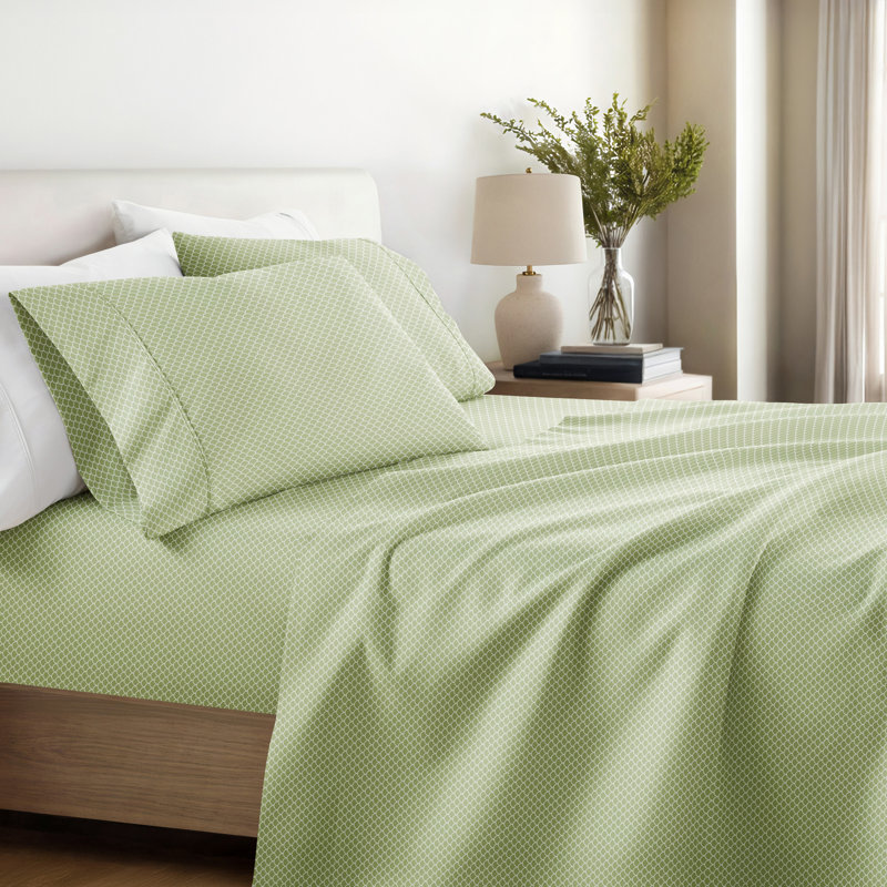 Ensemble de draps en microfibre Simply Soft ™, Sauge, coquilles, Très grand californien