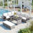  5-Piece Outdoor PE Wicker Patio Sofa Set with 2 Extendable Side Tables, Dining Table-275558458-275558453
