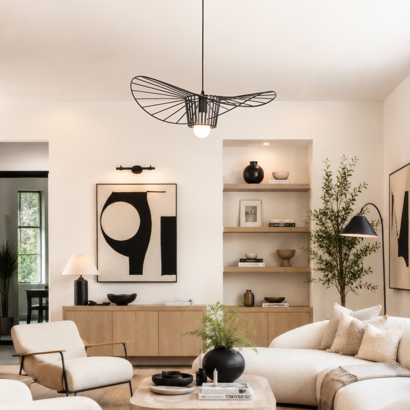 Luminaire suspendu modulaire à 1 lumière avec chapeau de paille (ampoule incluse)