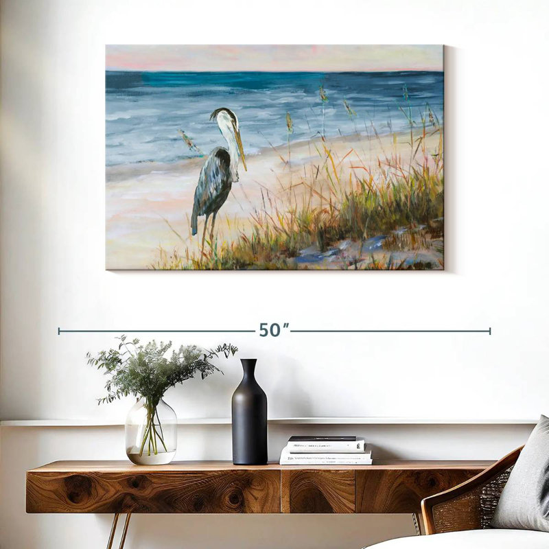 Héron Brampt vue sur l'océan, H 26 po x l 39 po