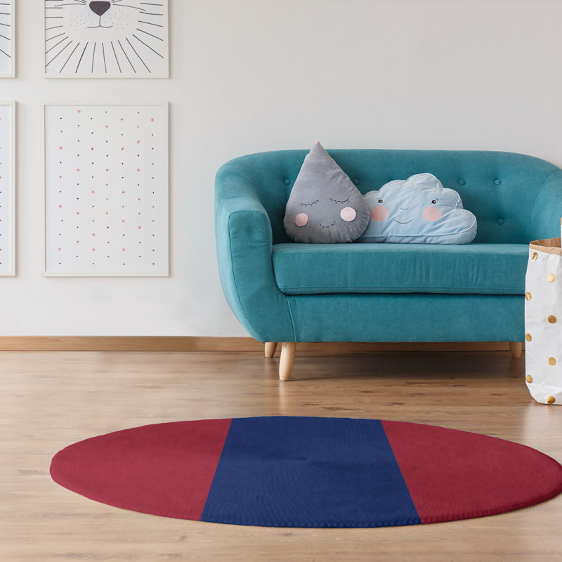 Tapis de grande surface rouge poly-rayures football new york, Rond 5 pi