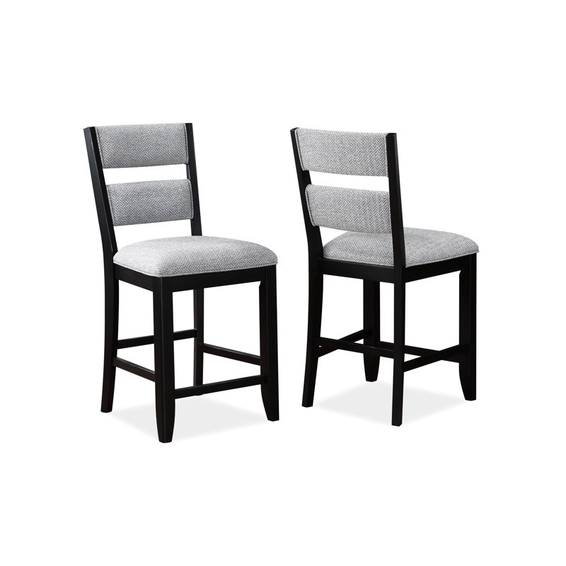 Tabouret de chaise à hauteur de comptoir avec assise et dossier rembourrés gris au fini noir pour la salle à manger classique