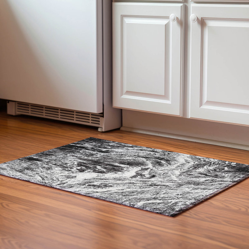 Premium Machine Washable Prisco Black Rug, Rectangle 1'8" x 2'6"