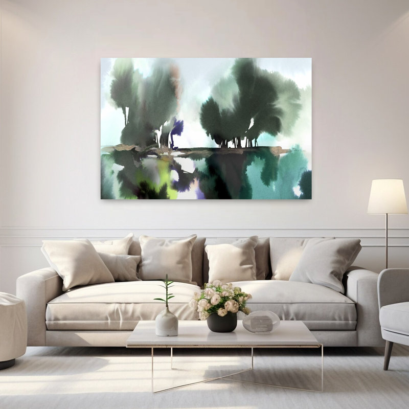 «Verdant Drift I Abstract Contemporary Landscape Nature», art mural, 40" H x 60" W