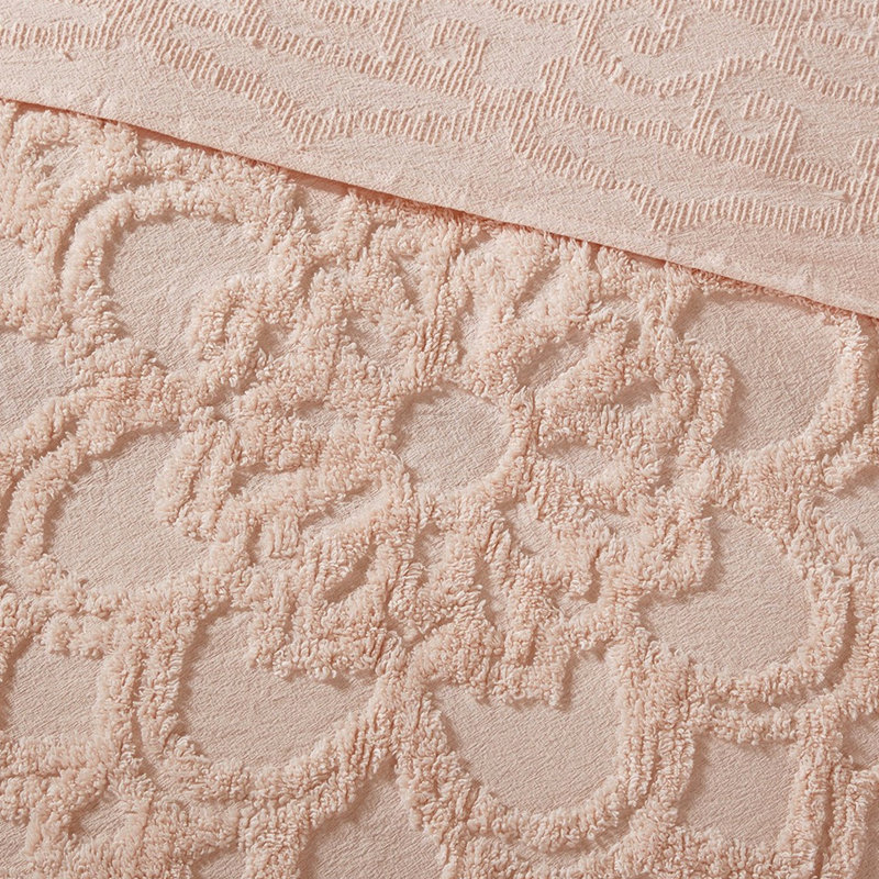 Édredon en coton à médaillon Global, Couvre-lit très grand + 2 taies, Rosé géométrique