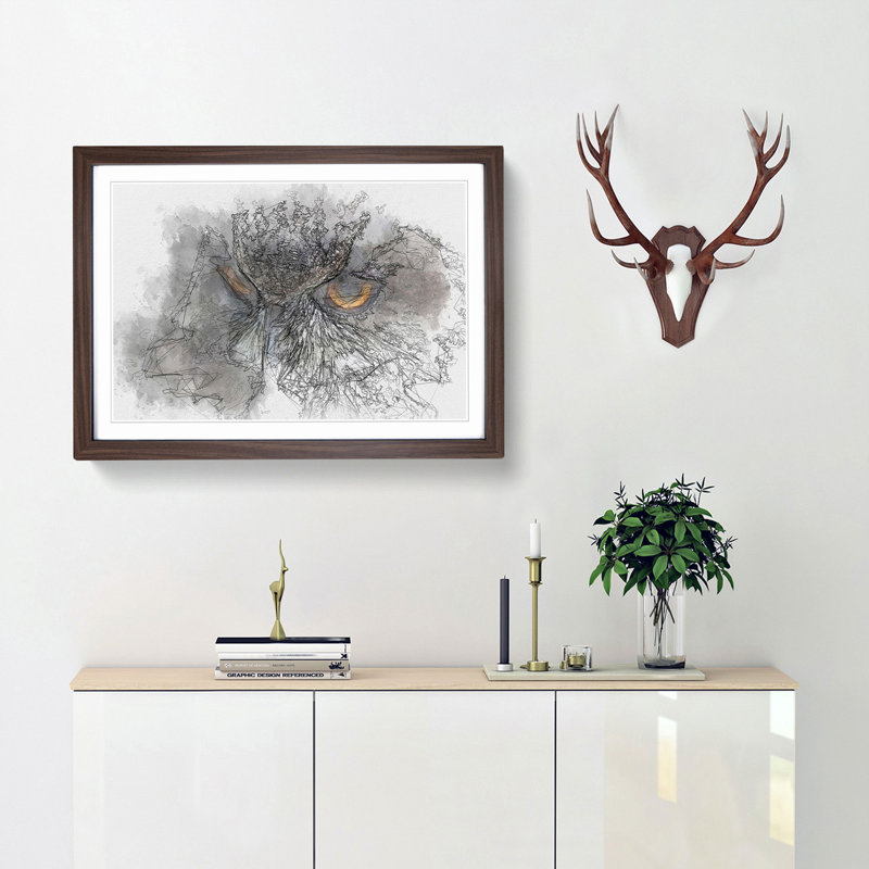 A Great Horned Owl in Abstract - Picture Frame Graphic Art Print, 27cm H x 36cm W x 2cm D, Walnut Framed