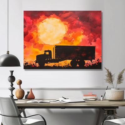 «Sunset Truck Cargo Highway I - Transport», impression sur métal