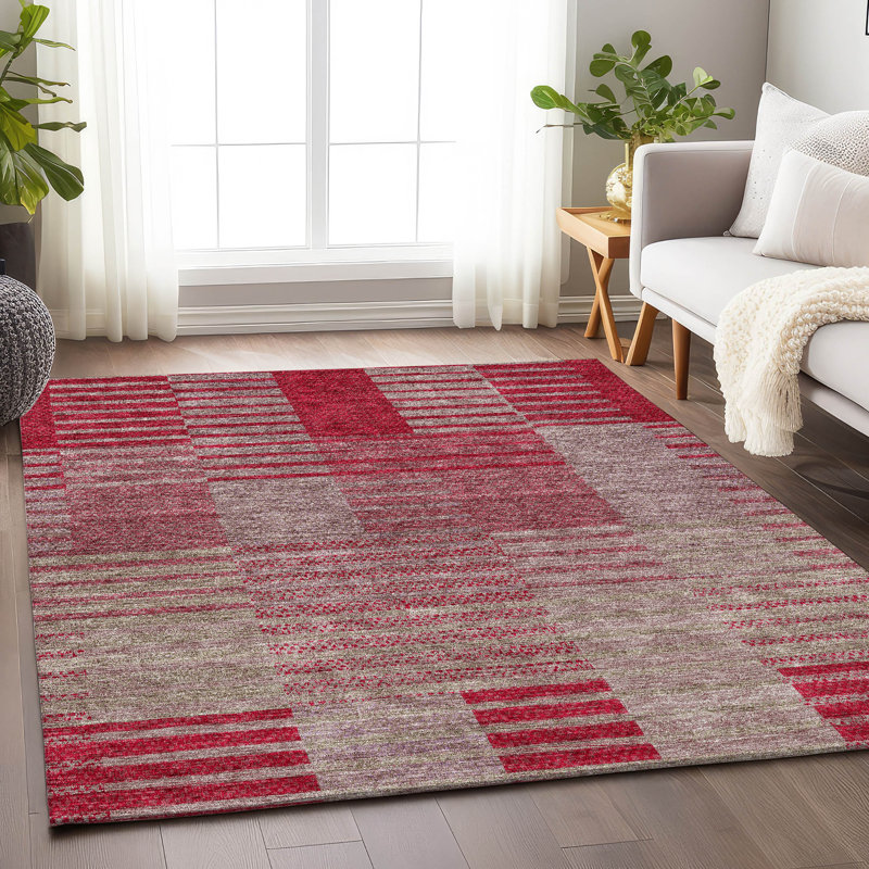 Tapis grenat Prisco lavable à la machine de qualité supérieure, Rectangle 9 pi x 12 pi