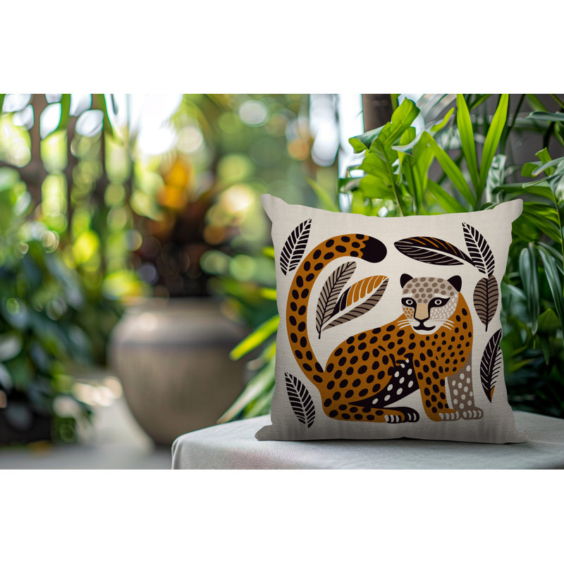 Oreiller carré réversible intérieur / extérieur Ayra Leopard, Carré 17 po, Orange
