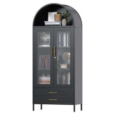 30.7 In. W×72.8 In. H×15.4 In. D 2-shelf And 2-drawer Metal Display Cabinet,Modern Freestanding Arched Cabinet, Antique Cabinets,Porcelain Cabinets,B by Latitude Run