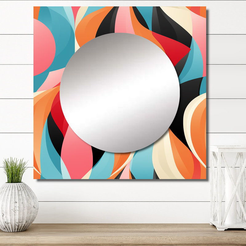 Bleu et orange rétro géométrique torsades illusions - miroir carré rétro pour décoration murale, 23 po x 23 po