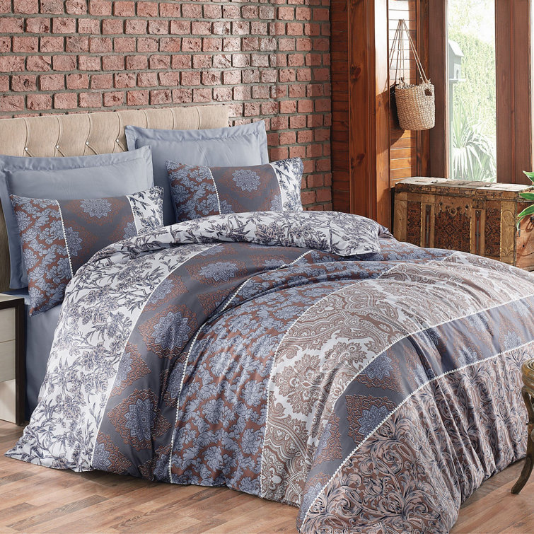 East Urban Home Cotton Damask Duvet Cover Set | Wayfair