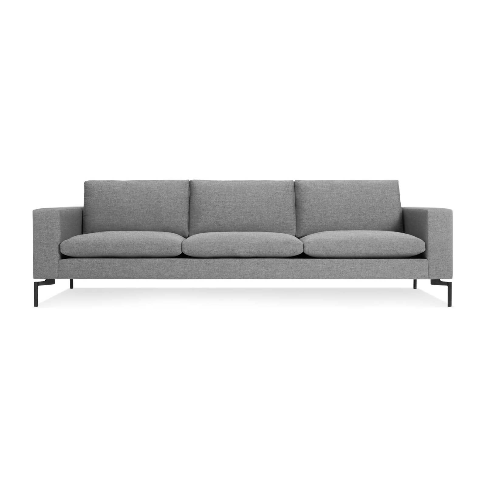 New Standard Upholstered Sofa, Black, 32" H x 104" W x 35" D, Spitzer Gray 100% Polyester