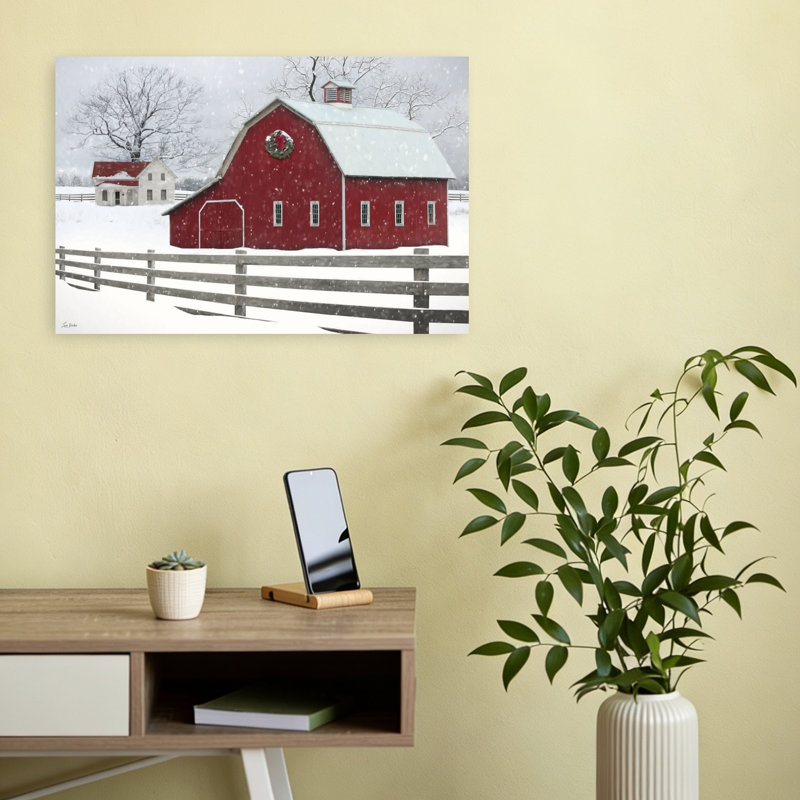 «Snowy Farmstead Abstract Contemporary Winter Architecture», reproduction d'art mural, H 12 po x l 18 po