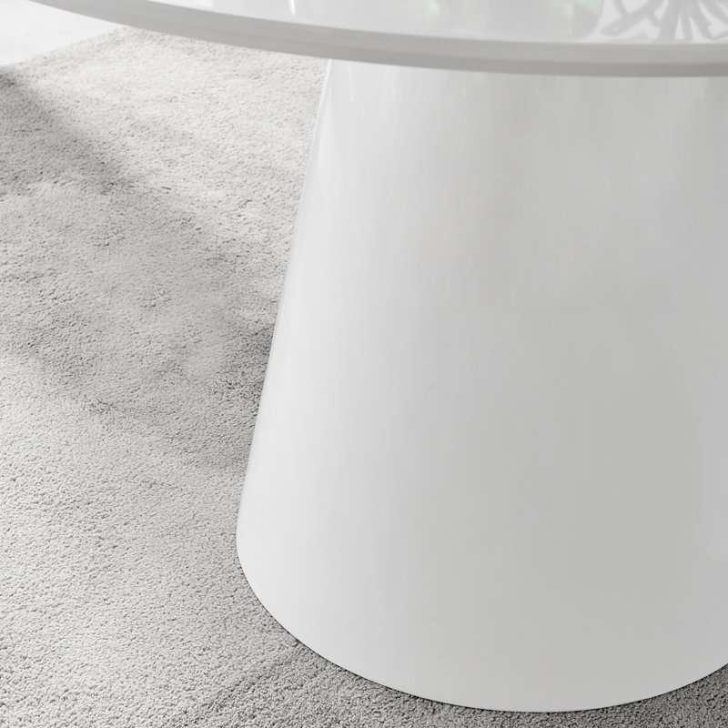 Tierra Statement Pedestal Round Dining Table - Luxury Modern Design, White Gloss Top/White Base