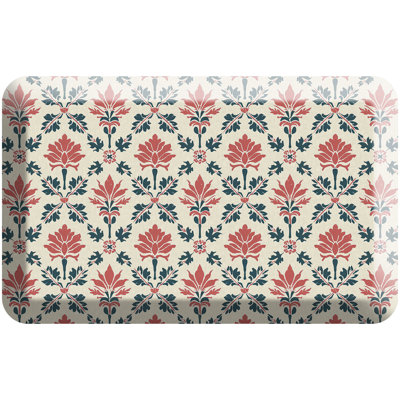 Anti-Fatigue Kitchen Comfort Mat, Block Print Garden In Coral Lattice