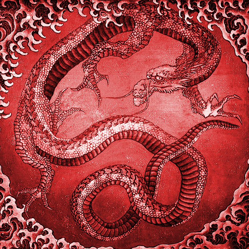 Décalcomanie murale amovible dragon japonaise, Rouge