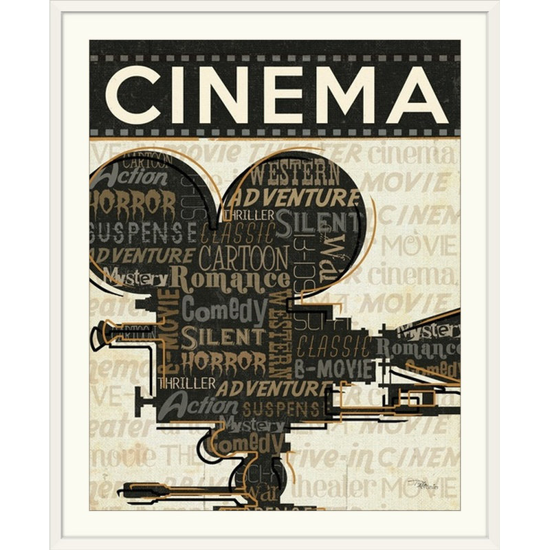Publicité rétro «Cinéma I», H 23 po x l 20 po x P 1 po, Cadre noir