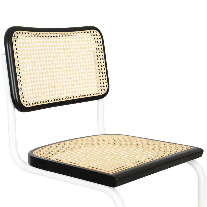 Black Steel and Natural Cane Dining Side Chair