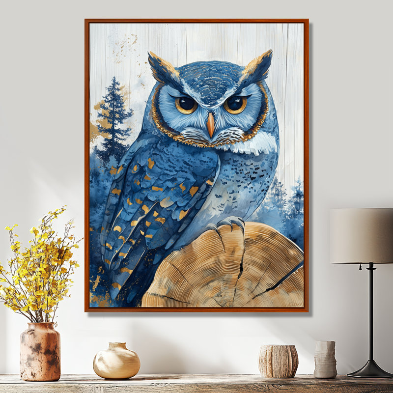 «Graylon Owl Into Saphir Forest Landscape I», art mural hibou, H 40 po x l 30 po, Impression sur cadre flottant, Brun