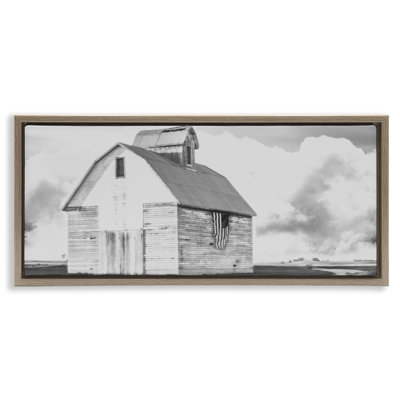 USA Flag on Barn Framed Floater Canvas Wall Art by Milli Villa