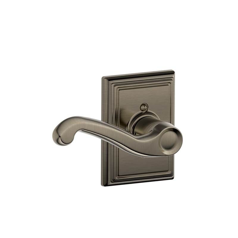 Flair Lever with Addison Trim Non-Turning Lock, Left Hand, Antique Nickel