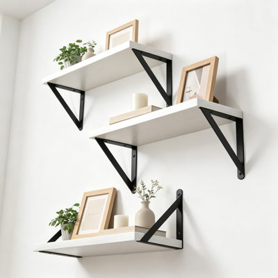 6Inch Deep Floating Shelves for Wall, Wood Wall Shelves Set of 3, Wide Floating Bookshelf with Metal Bracket for Living Room, Kitchen, Office, Bedroom