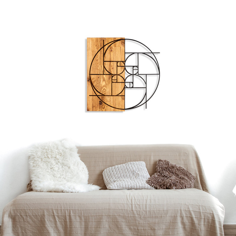 Élégant accessoire mural décoratif en bois, noir et noyer, 22,4 po x 22,8 po | Cadre 100% métal (épaisseur: 0,05 po) et envers 100% bois (épaisseur: 1,2 po) | Parfait pour la décoration intérieure et la présentation artistique